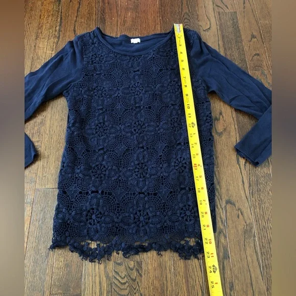 J. Crew Women’s S Navy Blue Floral Lace Front 3/4 Sleeved Cotton Crewneck Blouse - Picture 7 of 10